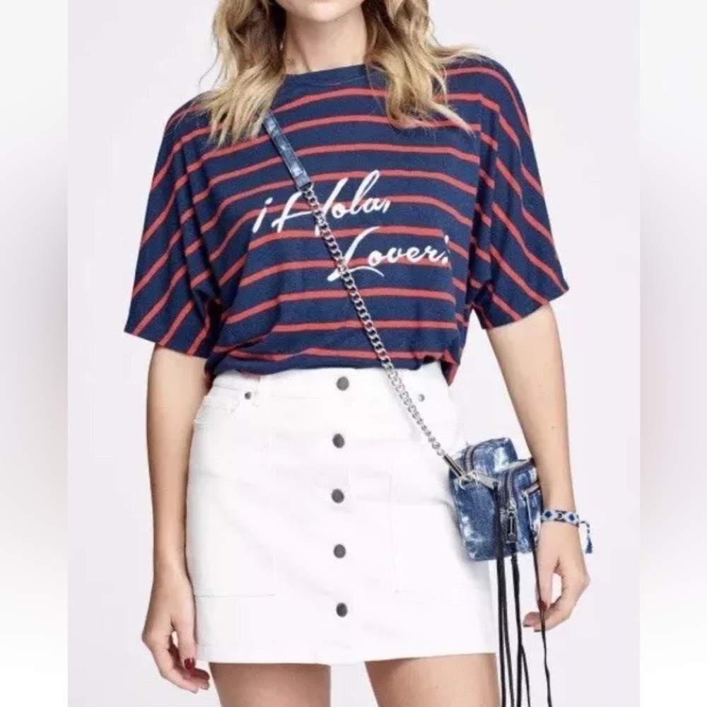 Rebecca Minkoff Rufus Button Front Mini Skirt White Sz 24 Large Front Pockets